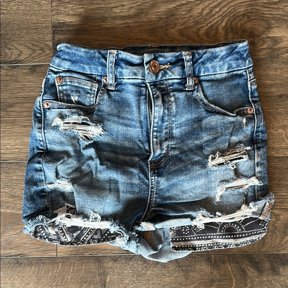 American Eagle Outfitters Blue Jean Shorts Distressed Frayed Hem